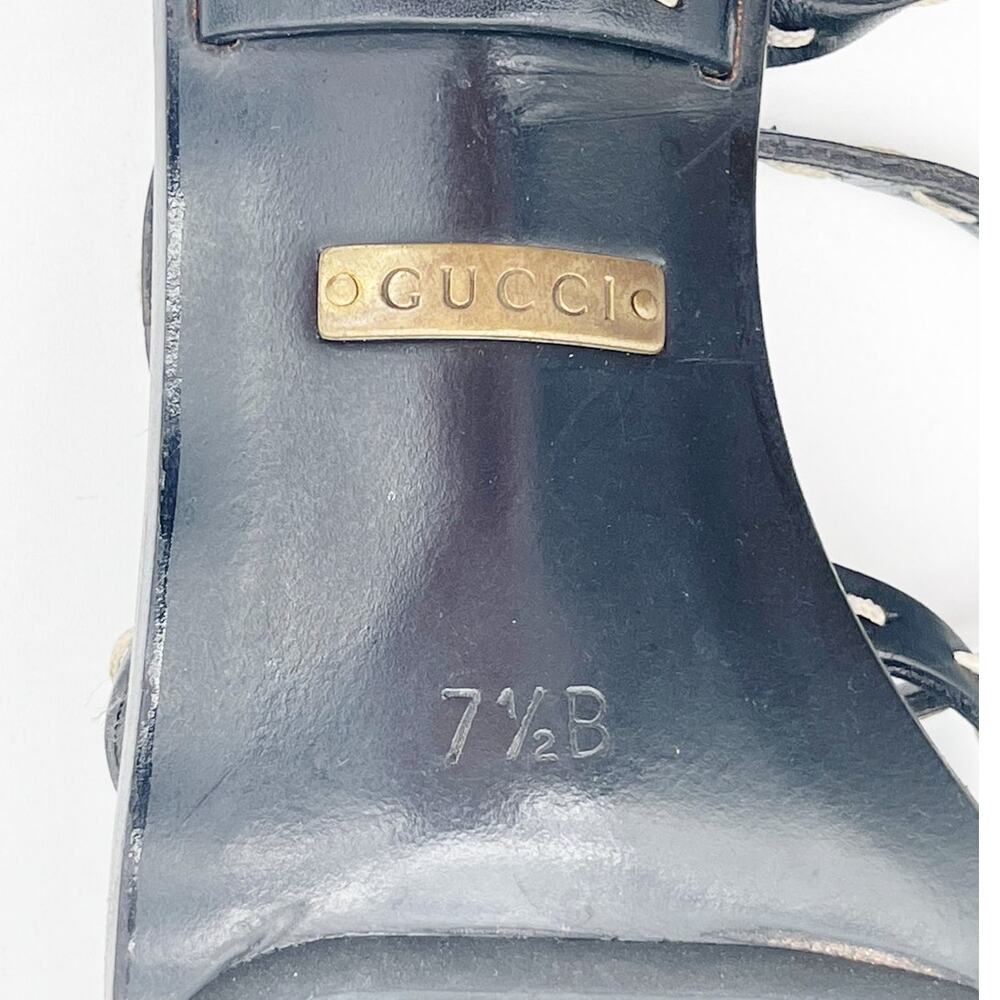 Gucci S/S 2002 Tom Ford Black Bamboo Heel Lace Up Wrap Sandal Heels US 7.5 - Picture 15 of 16